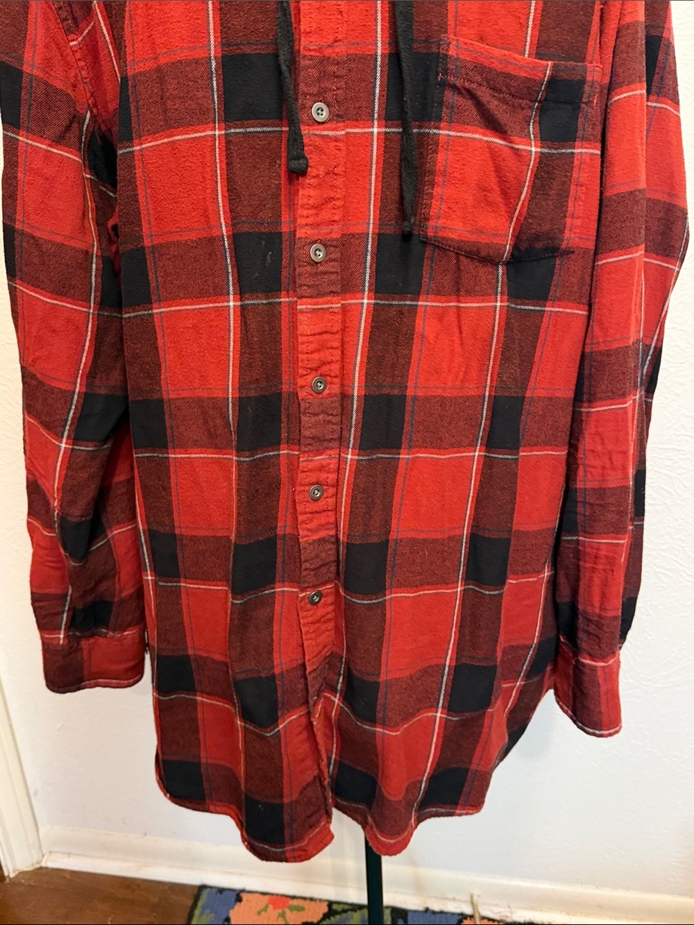 💋💋💋BOGOHO💋💋💋The Foundry Red and Black Plaid Hooded Button-Up Shirt-2XLT - Picture 3 of 7